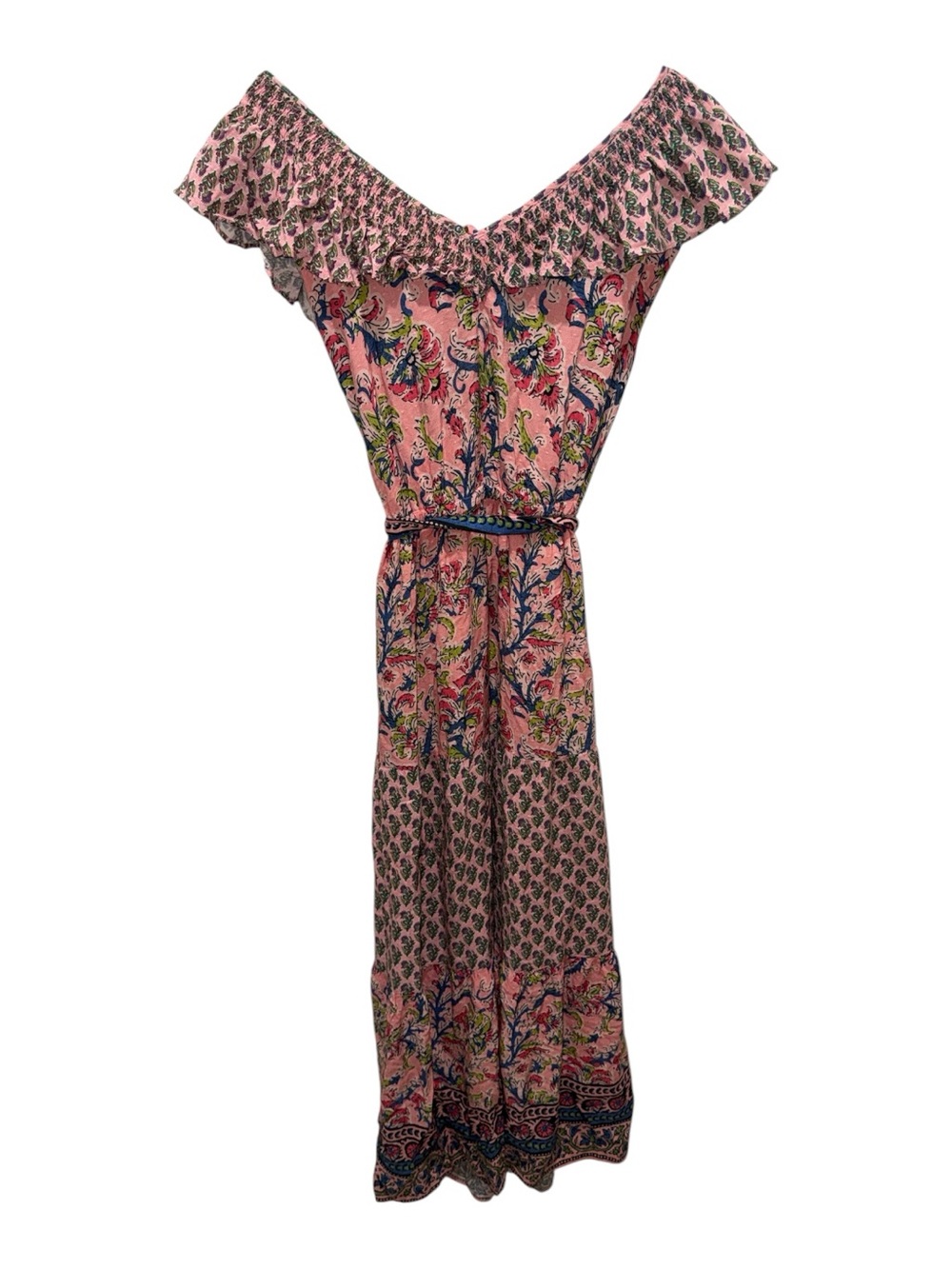 Anthropologie Farmers Market Pink Floral Off Shoulder Maxi Dress Large Boho - Picture 4 of 7